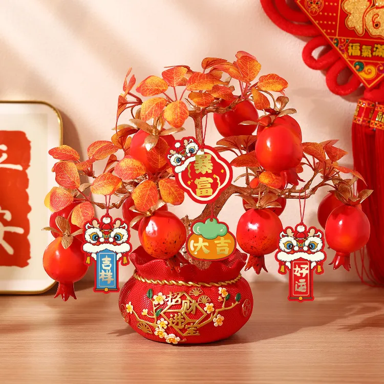 2025新品春节福袋携财树高档新年发财树摆件办公室乔迁客厅电视柜