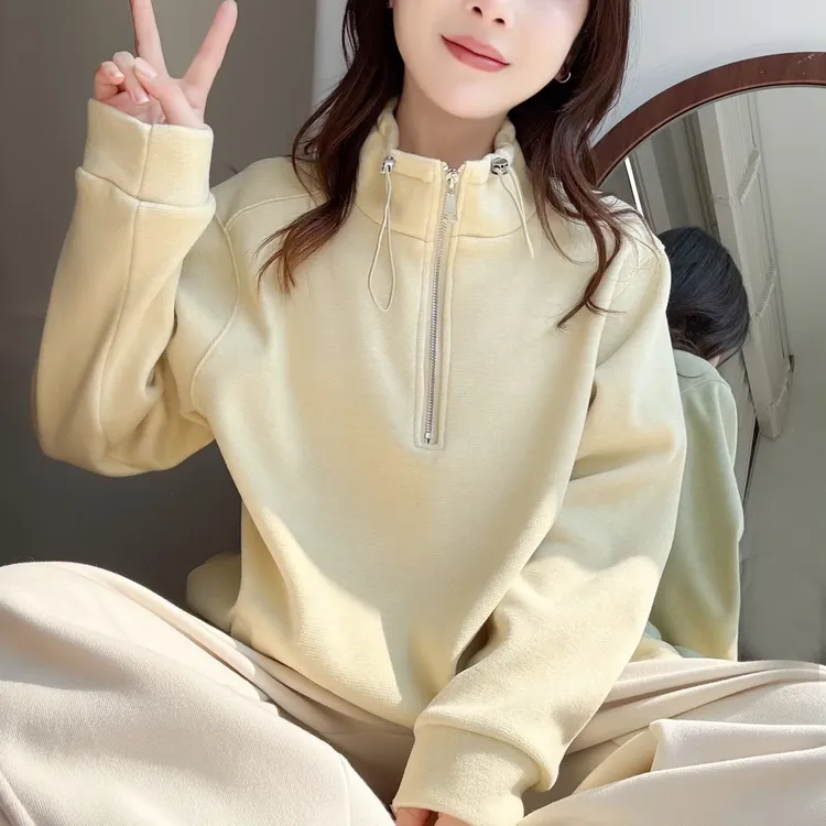 微胖大码立领加绒百搭不挑人休闲长袖高领韩版半拉链加厚ins卫衣