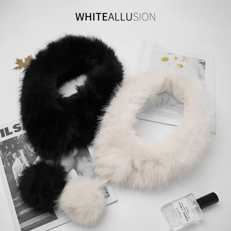 素典【毛绒围脖】ins氛围感毛球围脖~时尚百搭冬季毛茸茸围巾3110