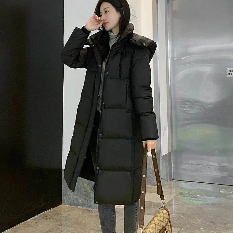 小个子定制款黑色棉服女2025年新款小个子直筒过膝百塔加厚外套