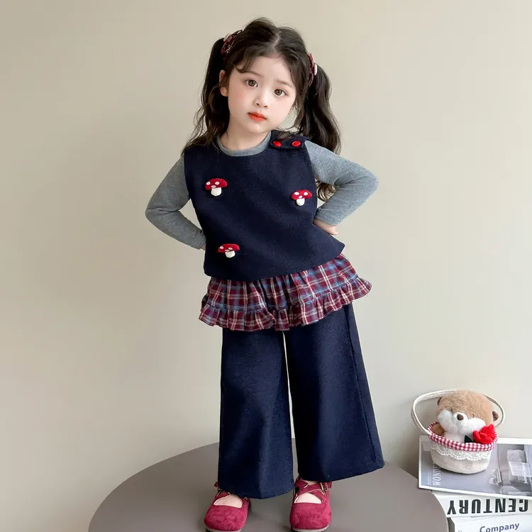 女童牛仔套装秋季2025新款儿童洋气时髦马甲秋装女宝宝休闲三件套