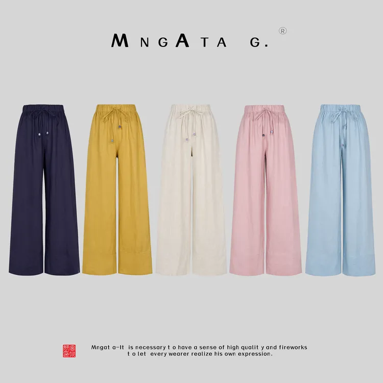 MNGATA G.宫小妍【夏初】夏日新中式国风学士服百搭亚麻裤子4121320