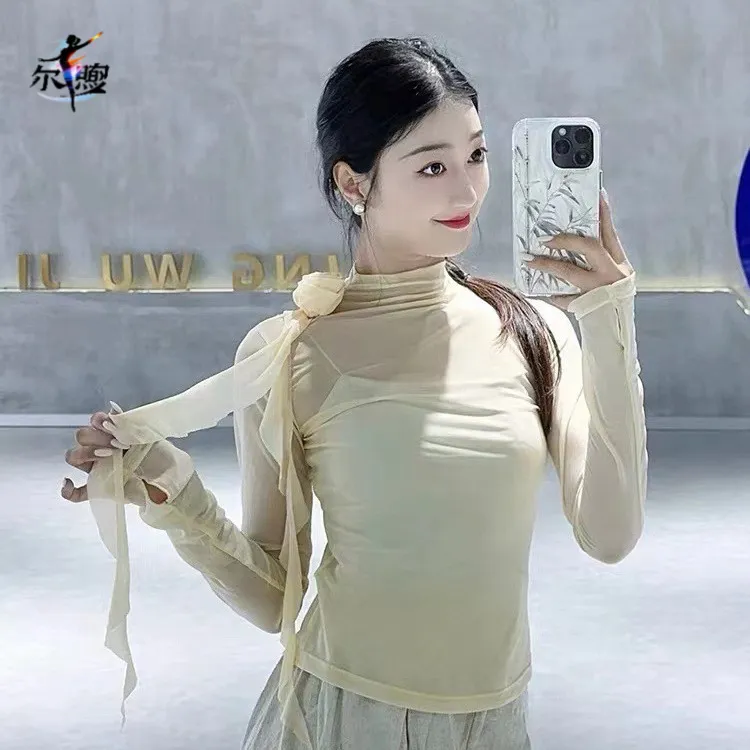 现代舞练功服女新款半高领舞蹈服纱衣成人修身古典舞形体服上衣
