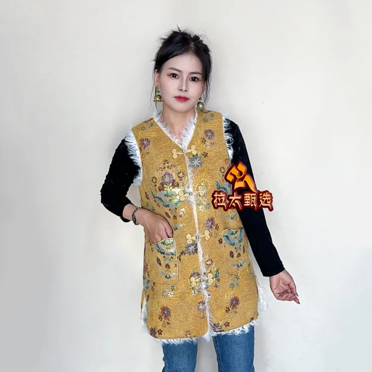 【卓玛央措】冬季藏装长款马甲羊羔毛边居家休闲藏服棉衣加绒厚款拉萨服厚马夹