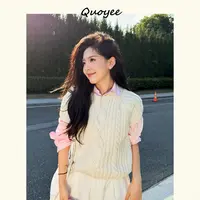 Quoyee 修身正肩短袖针织衫 无袖毛衣背心 秋冬小个子穿搭QMY01