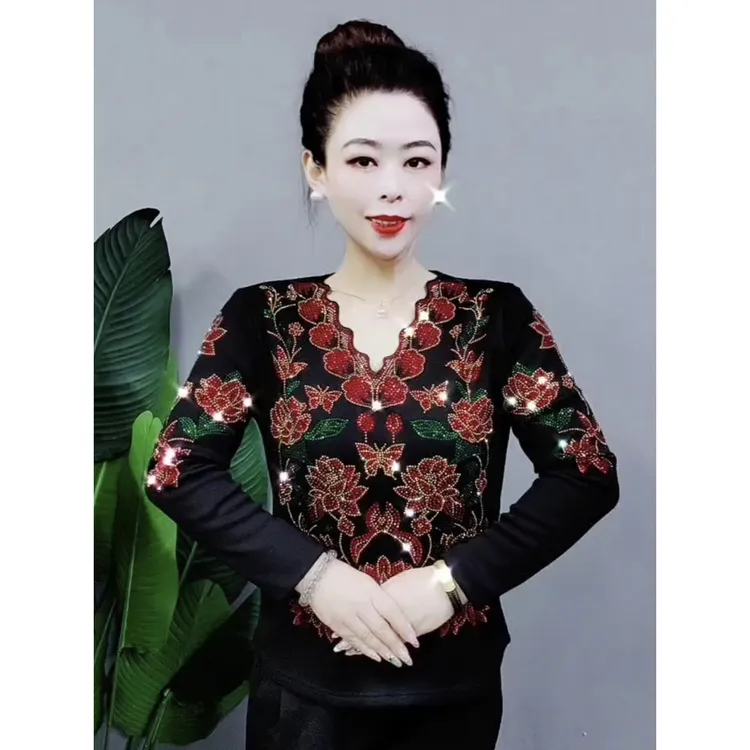 新款（加绒款）159大码中老年修身显瘦打底衫复古百搭妈妈装