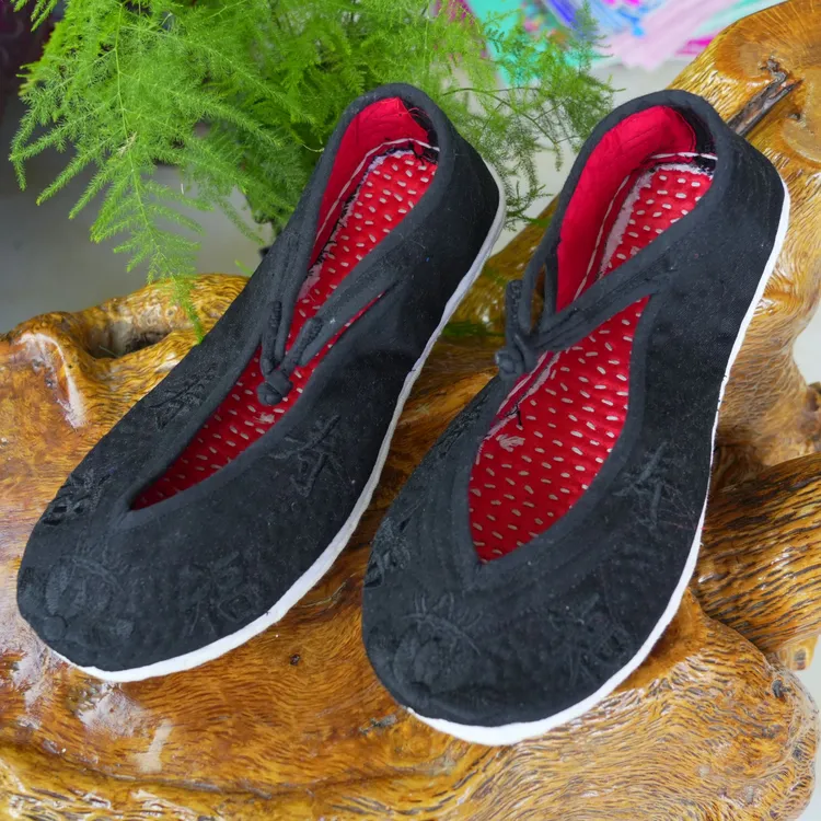 男老人剪子口装老鞋手工千层底布纽扣（福寿绣字）老北京布鞋纯手工