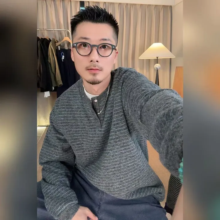 Shi6~羊毛条纹亨利领加绒加厚打底衫卫衣-1072-2