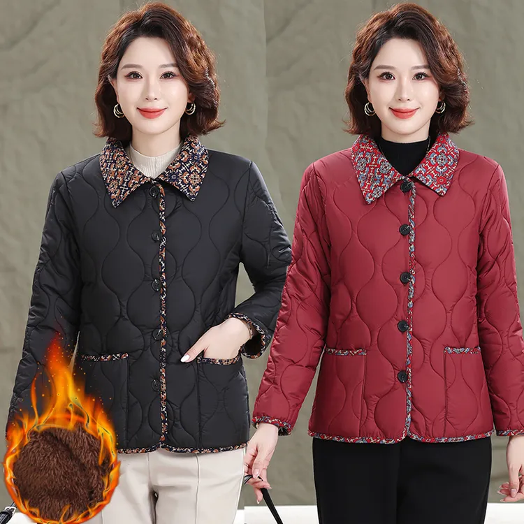 秋冬款加绒款棉衣短款休闲修身棉袄洋气时尚棉服妈妈装外套