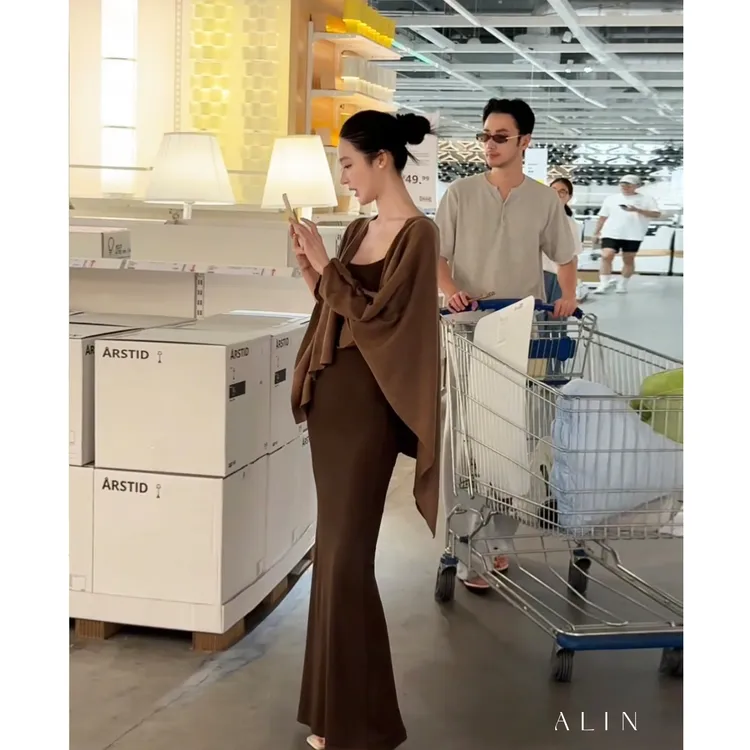 阿琳ALIN【云暮枳落】莱赛尔连衣裙夏季高级感吊带鱼尾长裙AL5FBZ12