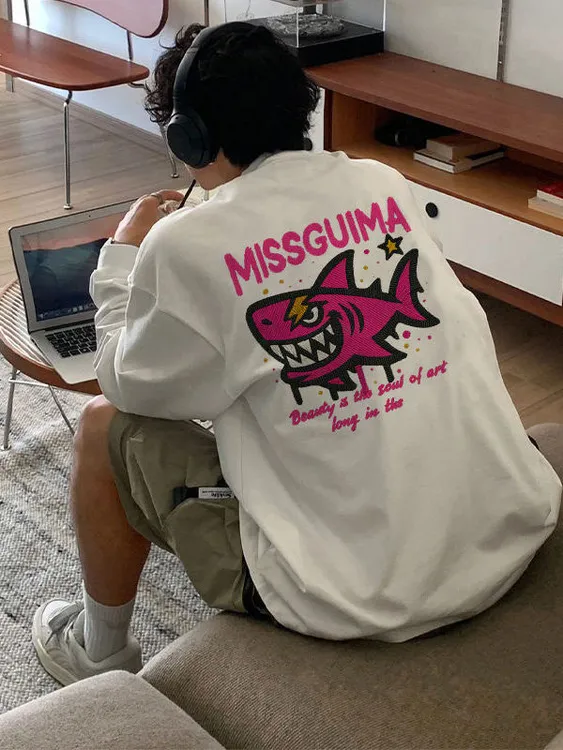 【重磅纯棉】春秋新款潮流美式休闲复古宽松韩版高街百搭男长袖T恤