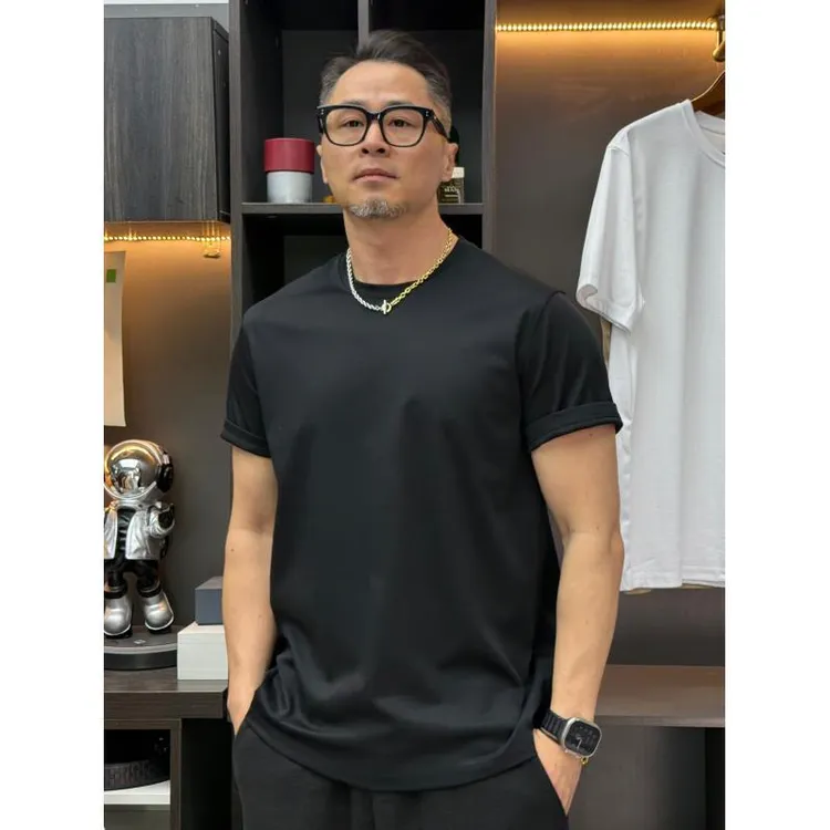 男士液氨SUPIMA棉凉感醋酸易去污T恤男士休闲宽松圆领