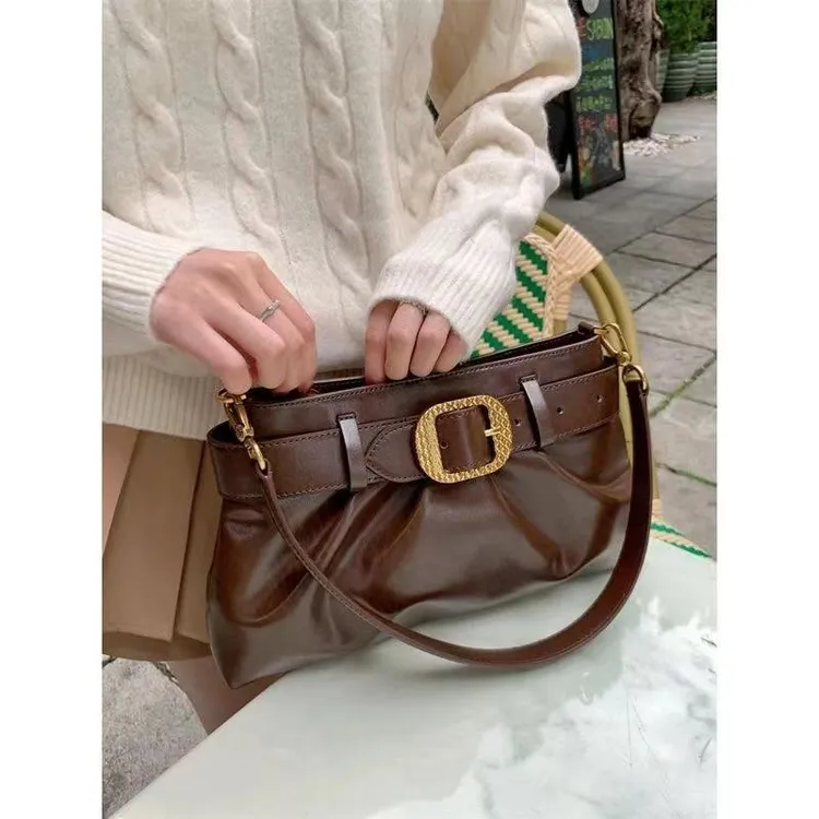 MINISO/名创优品适配小众设计褶皱腋下包包高级质感软皮手提通勤