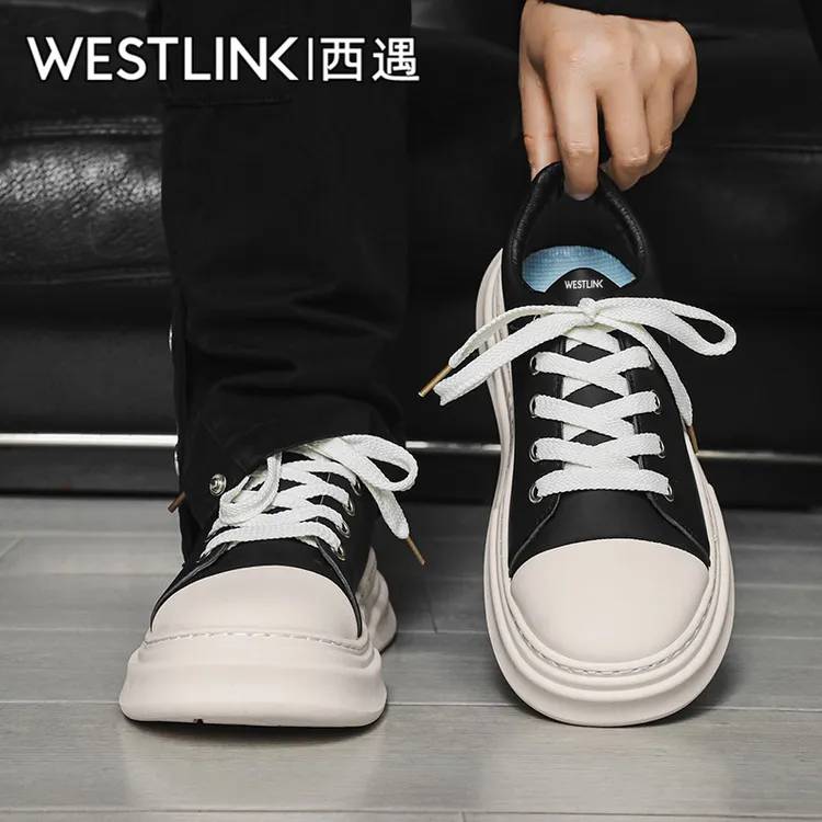 Westlink/西遇干净感痞帅男鞋时尚休闲单鞋厚底圆头防滑男士板鞋