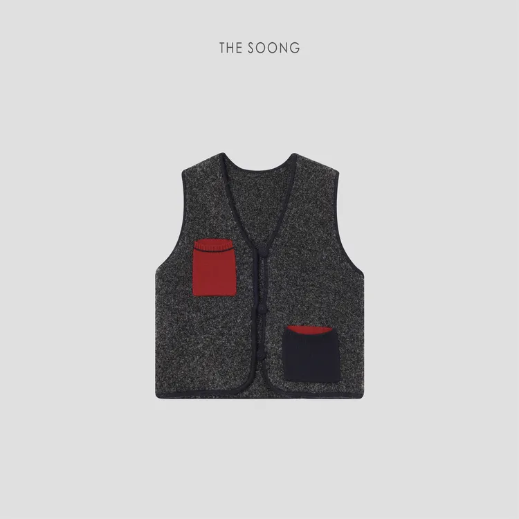 THESOONG|蚕丝羊绒羊毛手工撞色嵌花马甲外套HWMJ8221