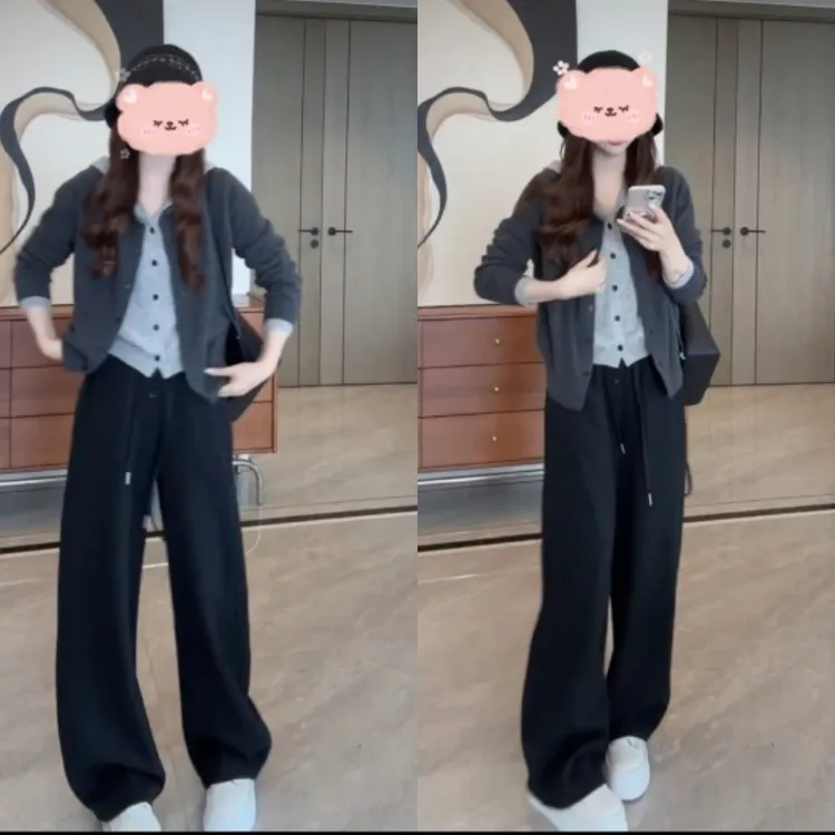韩系洋气宽松慵懒风假两件针织衫+百搭高腰休闲裤LK2506907