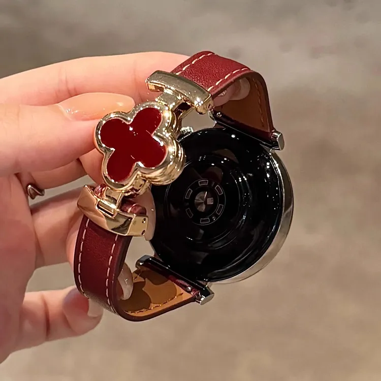 适用华为四叶草磁吸扣皮质手表表带watch3watch4GT2GT4GT5pro轻奢