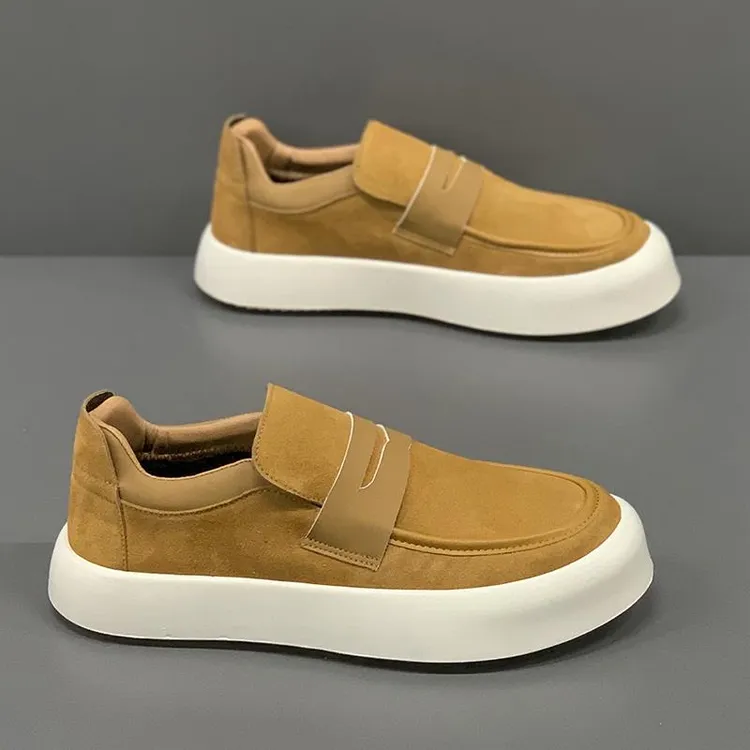 男鞋2024冬季新款翻毛真皮商务休闲皮鞋加绒懒人鞋软底豆豆乐福鞋