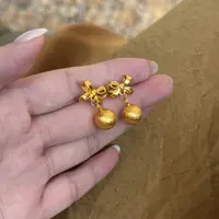 铜合金耳饰 「有球必应」镀k金蝴蝶金球耳钉