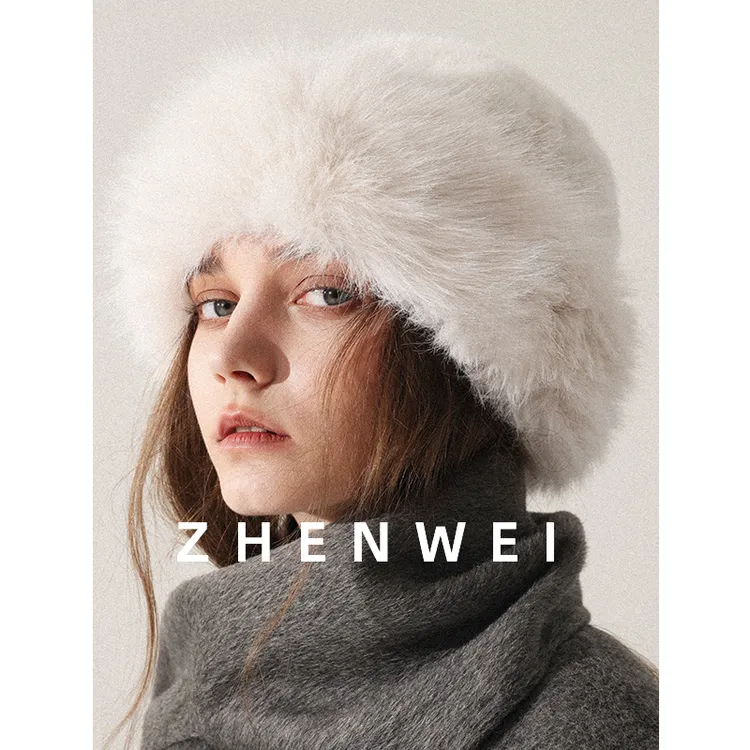 蒙古帽毛绒大头围渔夫帽女秋冬毛茸茸帽川西长白山白色东北盆帽子