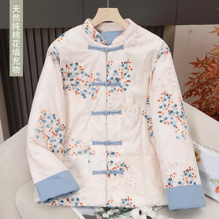 2025新保暖厚款纯棉花碎花印花棉衣棉服唐装复古中国风加厚花棉袄