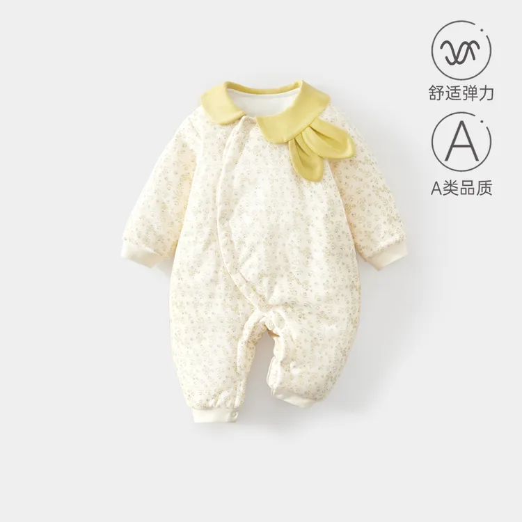 婴儿夹棉连体衣薄款宝宝秋冬季A类加棉爬爬服哈衣外出新生儿棉服
