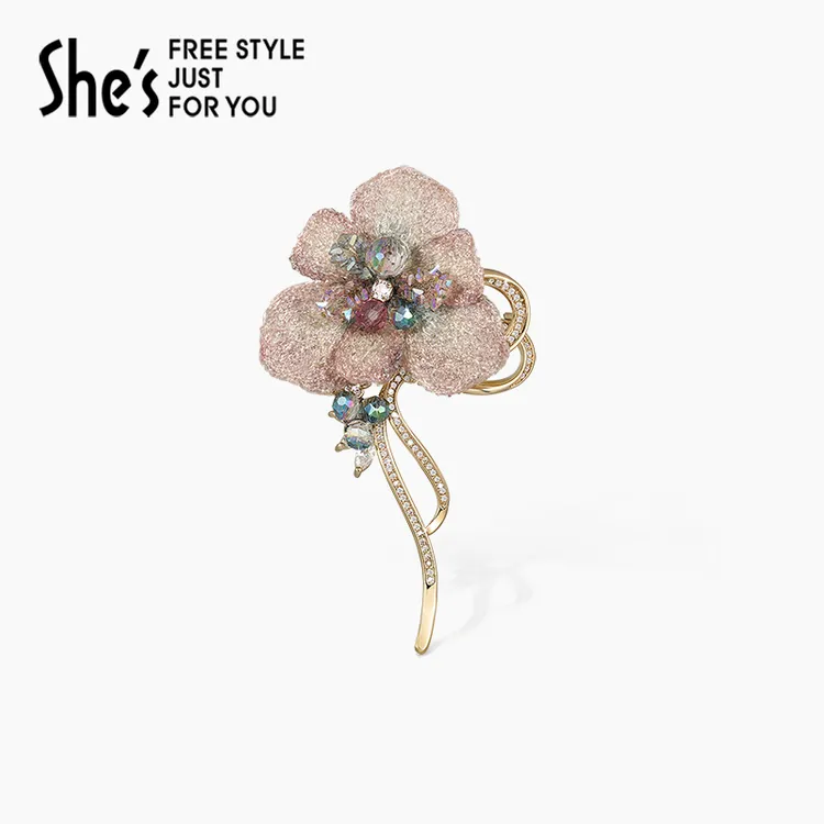 shes茜子自然复刻原创国风刺绣花朵胸针胸花别针高端精致女
