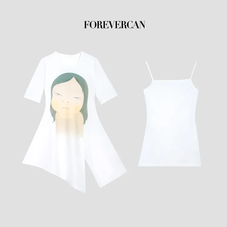 FOREVERCAN“小鬼当家”可爱小女孩印花收腰不对称连衣裙 SD23389