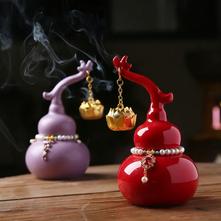 红色紫色葫芦陶瓷摆件云片香炉创意茶桌装饰品茶空间装饰品茶宠