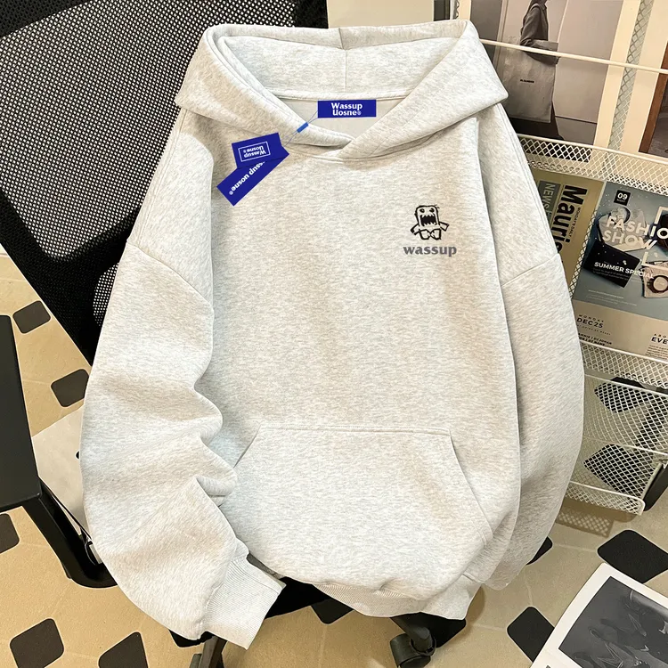 WASSUP UOSNE美式潮牌街头连帽卫衣男秋季ins百搭复古设计感上衣