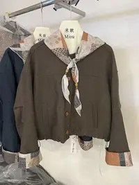 174区28088咖色拼接宽松夹克短款休闲外套上衣