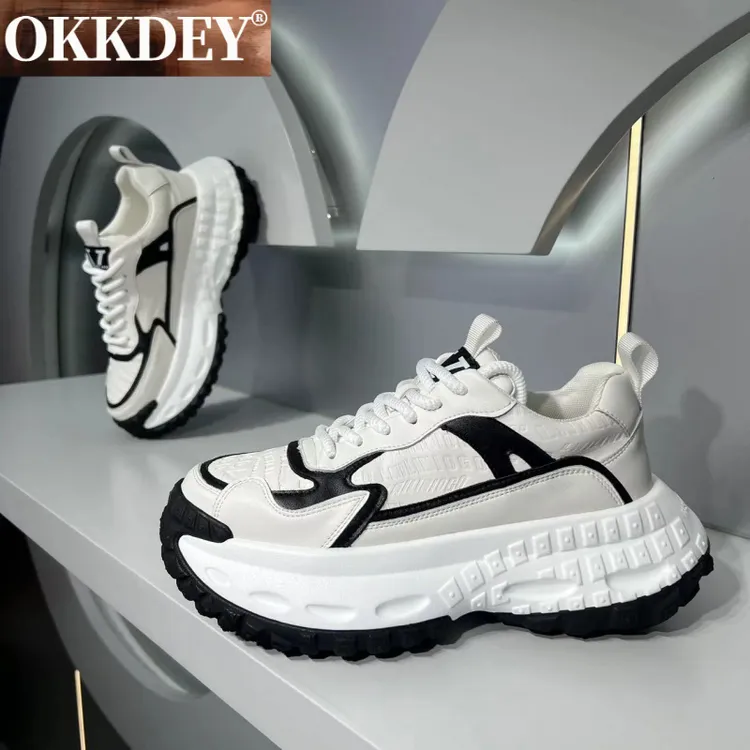 okkdey秋季男鞋厚底透气系带圆头韩版运动休闲老爹鞋轻奢风板鞋