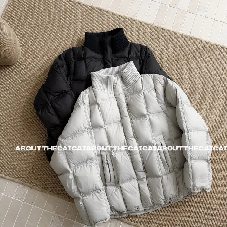 CAICAI/90白鸭绒针织拼接立领羽绒服女韩系氛围感显瘦休闲外套