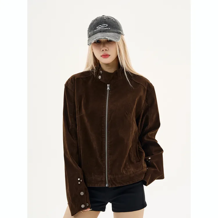 MaxDstr秋季新款”摩登年代“复古绒皮工艺立领哈灵顿夹克外套