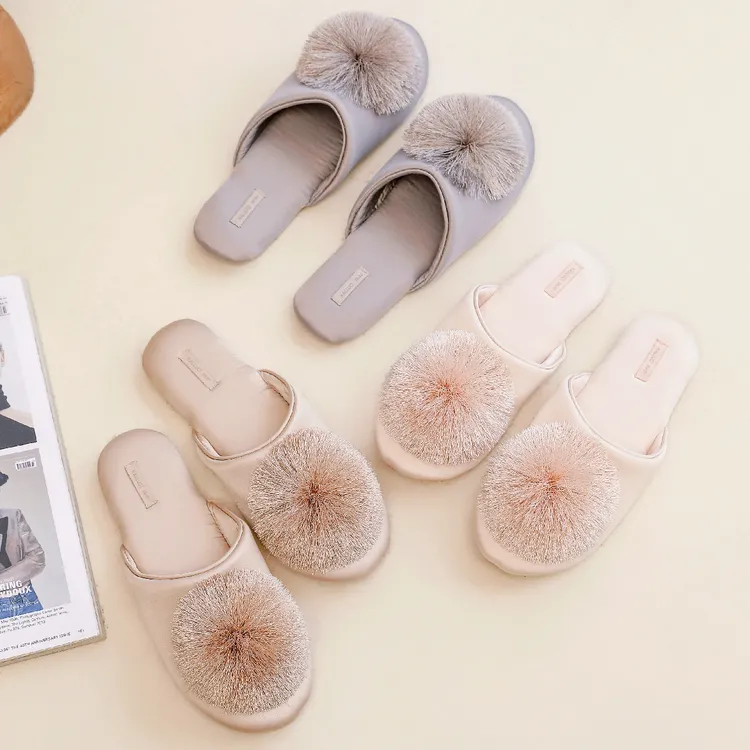 Halluci金粉世家绒球居家拖鞋名媛风贵妇鞋奢华软底时尚四季包头