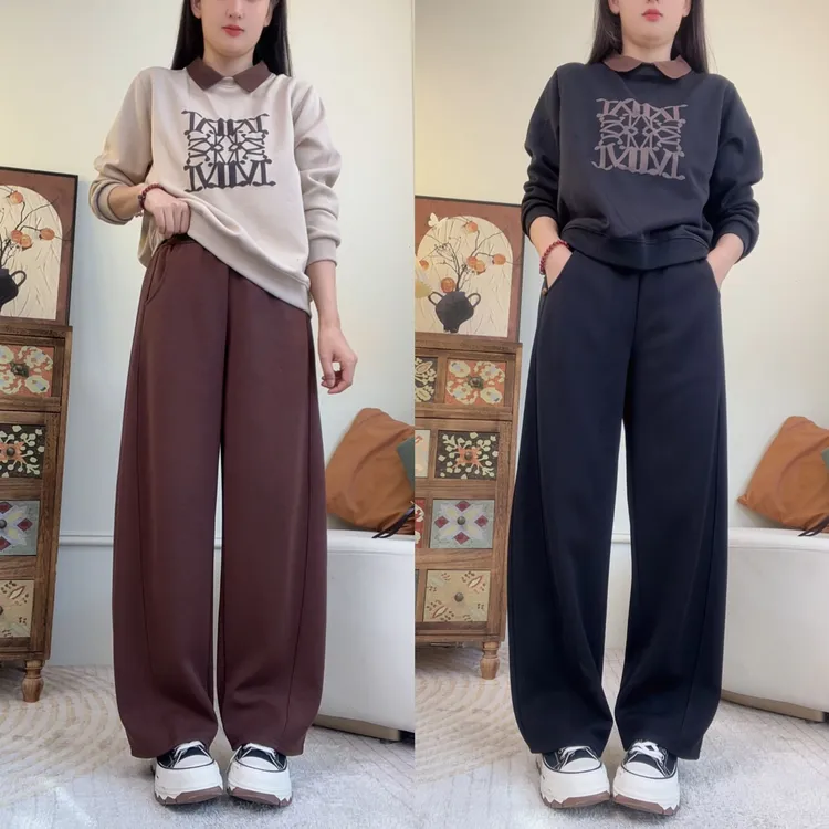 棉休闲套装女宽松卫衣+弯刀裤一整套老钱风松弛感女装贵气春秋冬