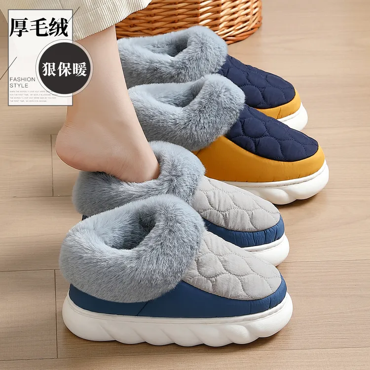 红豆棉拖鞋男士款冬季2025新款家居防水羽绒防滑保暖毛毛绒棉鞋男