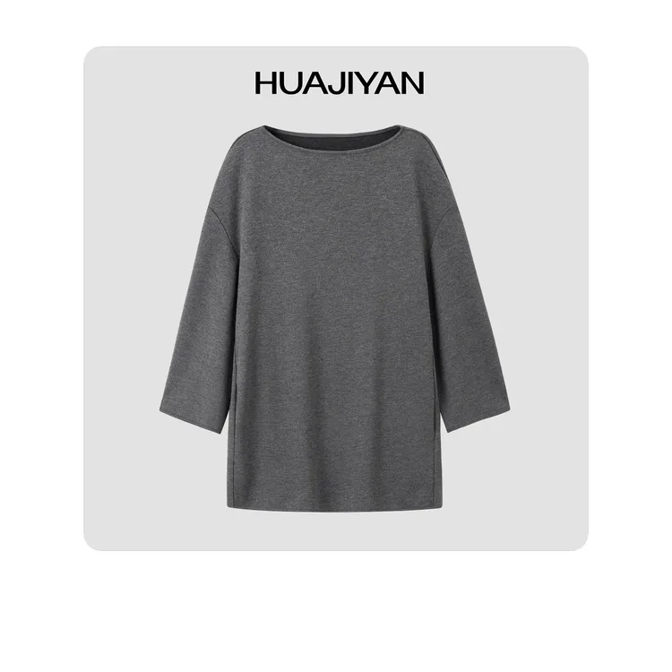 华吉言/HUAJIYAN【浮梦】醋酸羊毛混纺一字肩九分袖小A版上衣