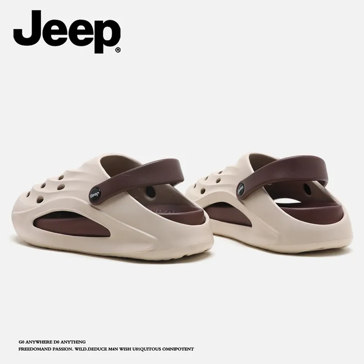 JEEP/吉普洞洞包头拖鞋男夏季外穿透气防滑沙滩鞋厚底踩屎感凉鞋