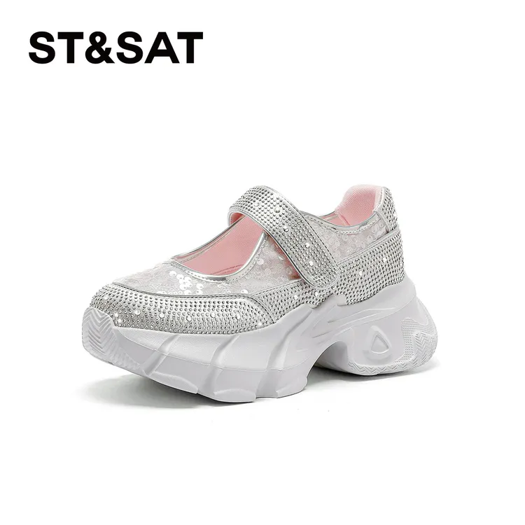 星期六小众时尚运动凉鞋女25品牌品牌网面爆款水钻厚底增高老爹鞋