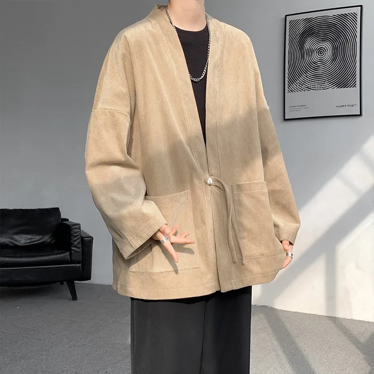 古风改良汉服开衫男款灯芯绒外套春秋季中国风男装大码宽松居士服