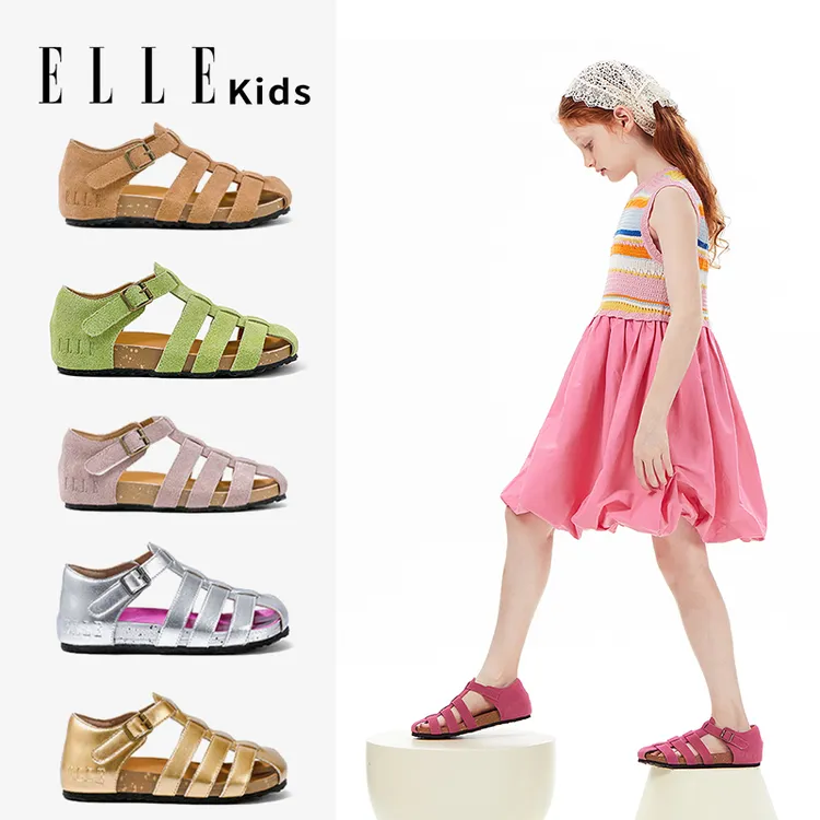 ELLE KIDS童鞋防滑透气儿童凉鞋半包头女童勃肯鞋魔术贴女童鞋子