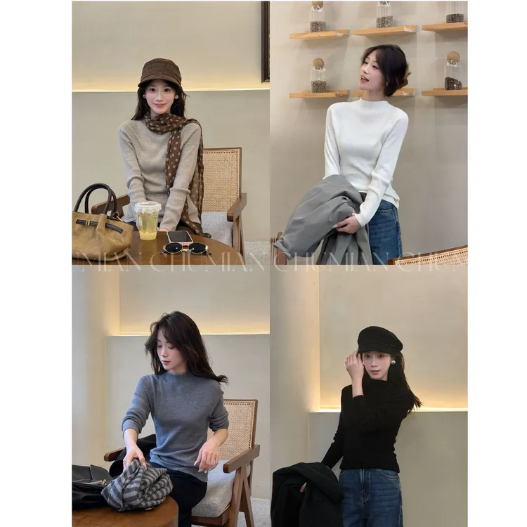 初棉【百分百羊毛】半高领全羊毛澳洲美利奴毛衣显瘦高弹366605072