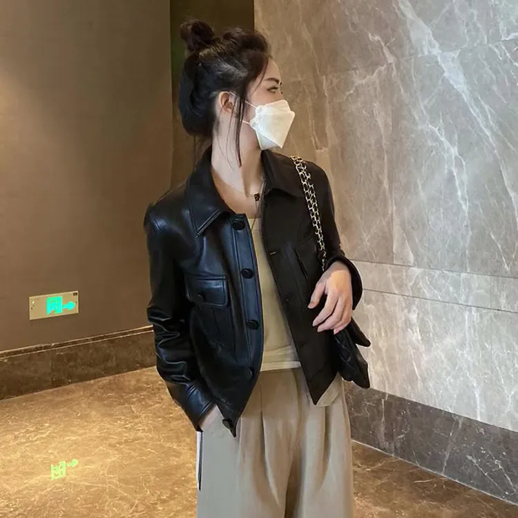 短款皮衣外套女春秋新款休闲宽松小个子显瘦机车风皮夹克大码上衣