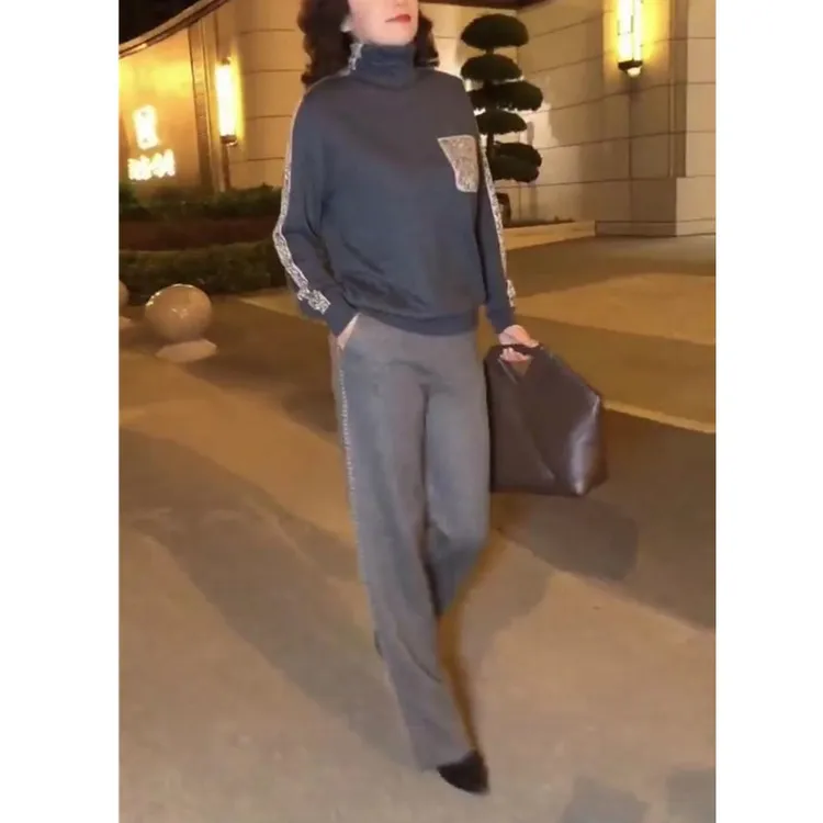 2025冬季新款高领宽松长袖打底衫休闲阔腿裤女装T7