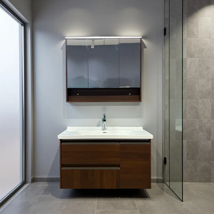 全桉木新中式全一体盆洗手台盆柜组合浴室柜组合卫生间洗手台