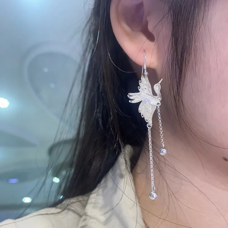 足银耳饰 【黄飞达原创】足银990仙鹤耳环民族风原创设计