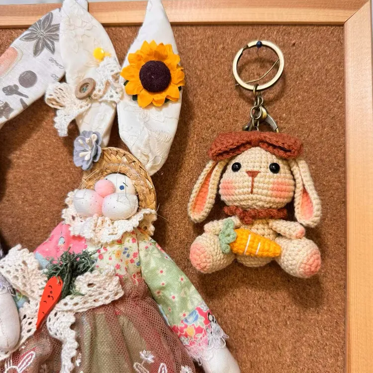 成品手工编织毛线钩织垂耳兔玩偶精美毛线钩织兔挂件复古风手作