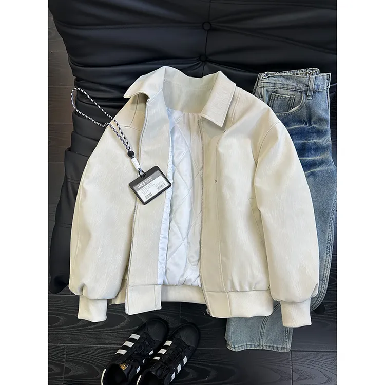 美式翻领皮衣棉服男款冬季痞帅飞行员夹克cleanfit棒球服棉衣外套