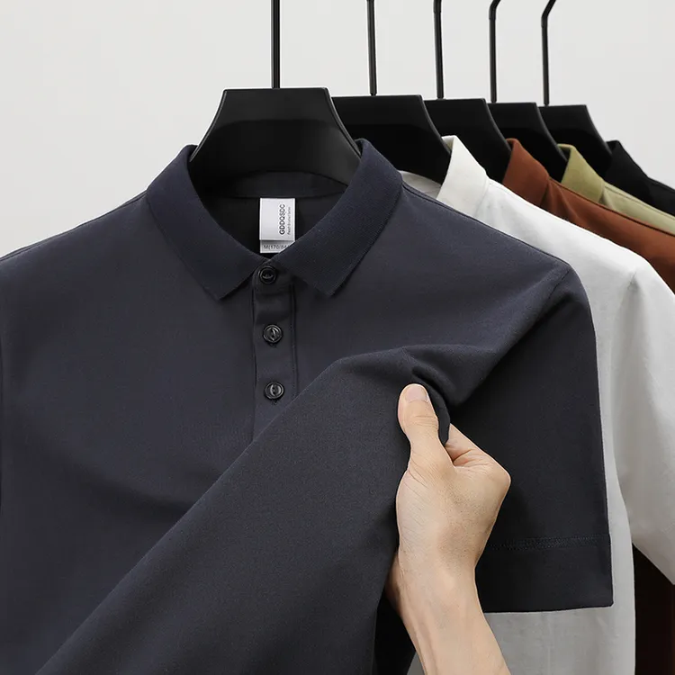 2025新款夏季100%纯棉高端polo衫男款短袖下摆开叉翻领T恤上衣